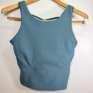 Move Theology Women's Medium Bra Longline Sports Teal Tank Athleisure Cross Back